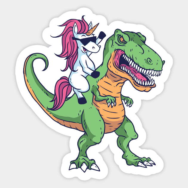 Cute Unicorn Riding T-Rex Sticker by SLAG_Creative